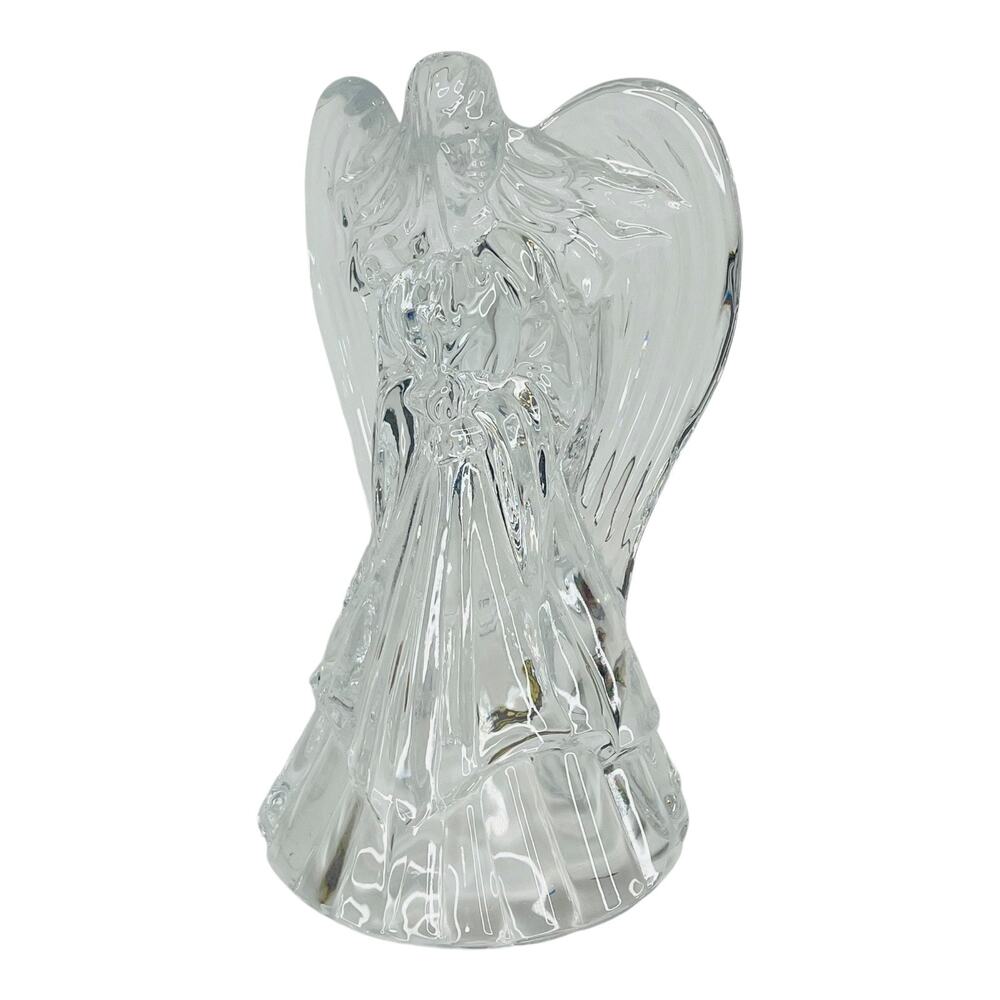 DePlomb Crystal Angel Candle Holder Clear Glass 7.5" Figurine with Tag Vintage